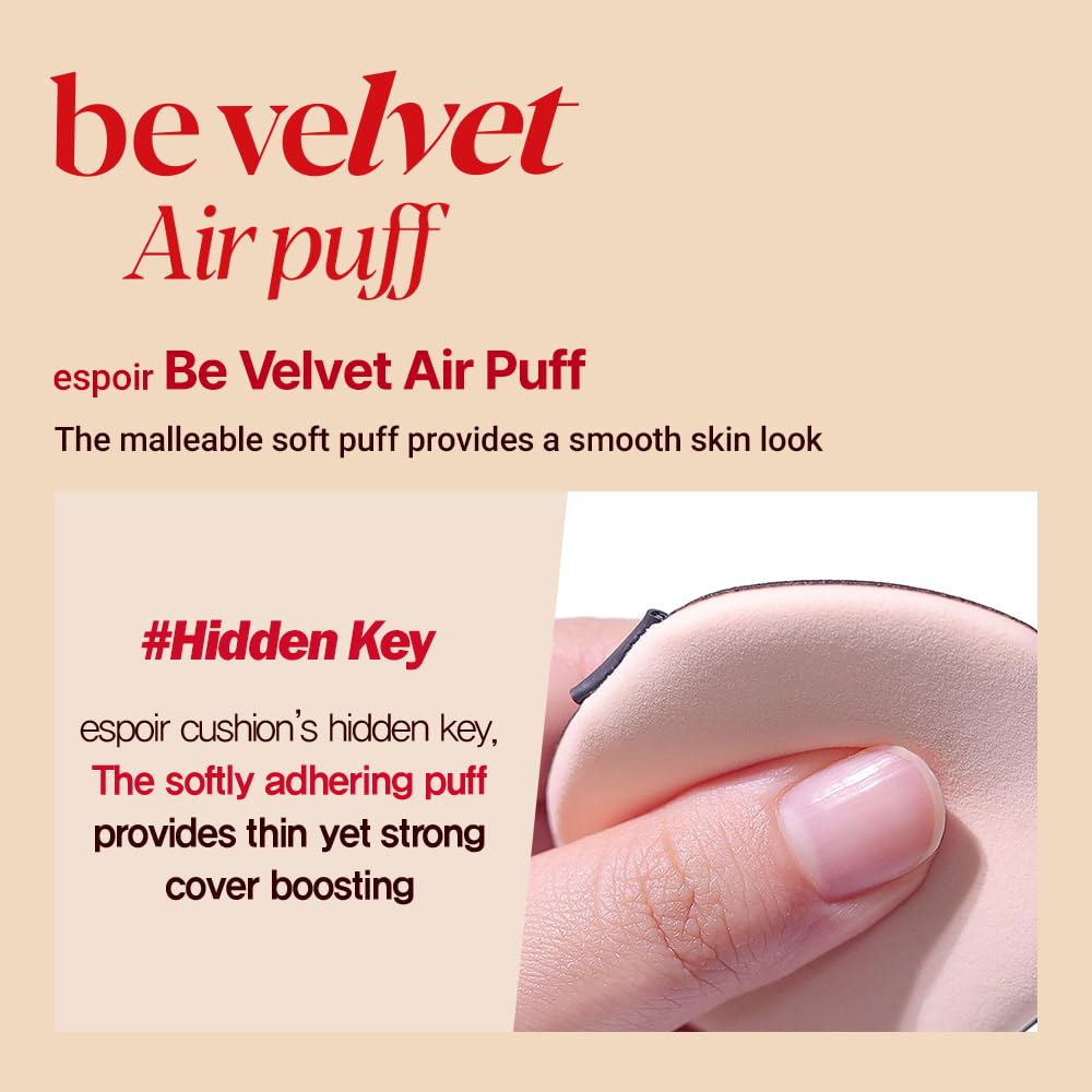 Espoir Be Velvet Air Puff 7ea | Flawless Face Makeup Fast and Easily | Makeup Sponge Applicator Air Cushion Powder Puff for Liquid Foundation, Cream, Powder, Concealer | Korean Base Makeup Tools