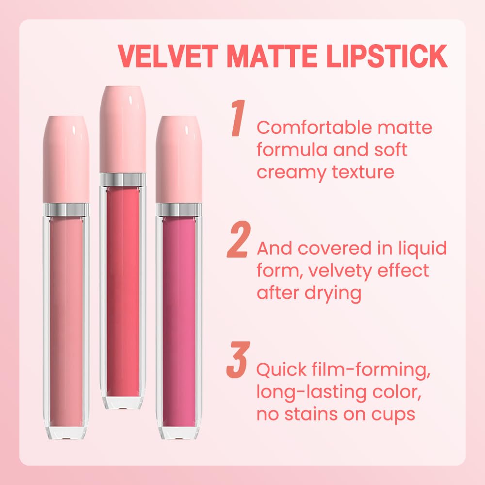 BINGBRUSH Super Matte Longwear No-Budge Stay On Smudge Proof Liquid Lipstick Long Lasting Makeup for Women,Highly Pigmented Color and Instant Shine, Cheeky, Soft Matte Lip Cream Lightweight Lipgloss