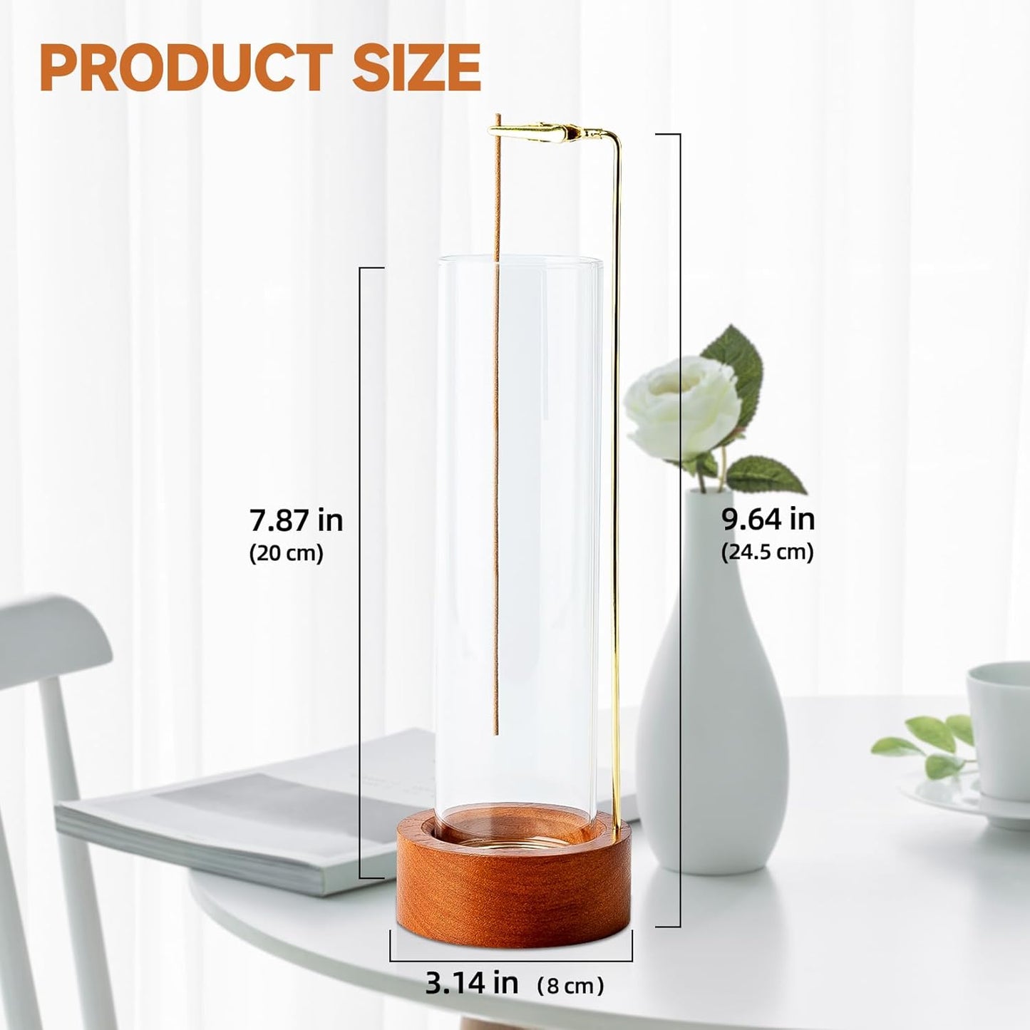 Incense Holder for Sticks, USB Powered Luminous Base, Anti-Ash Flying Incense Burner with 30 Incense Sticks, Detachable Glass Ash Catcher