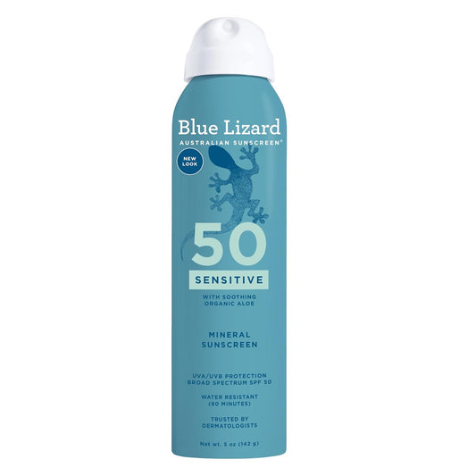Blue Lizard Sensitive Mineral SPF 50 Spray, Dermatologist-Recommended Brand, Broad-Spectrum UVA/UVB Protection, Water-Resistant, Zinc Oxide Formula, 5 oz