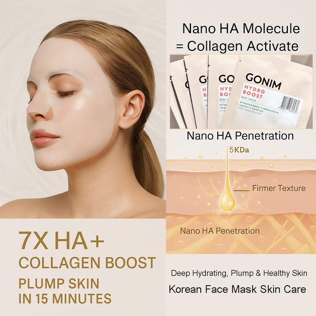Face Mask Korean Skin Care with Hyaluronic Acid & Collagen Activation- Face Masks Skincare Hydration, Anti Aging & Moisturizing Sheet Mask for All Skin Korean Face Mask 10 Sheets