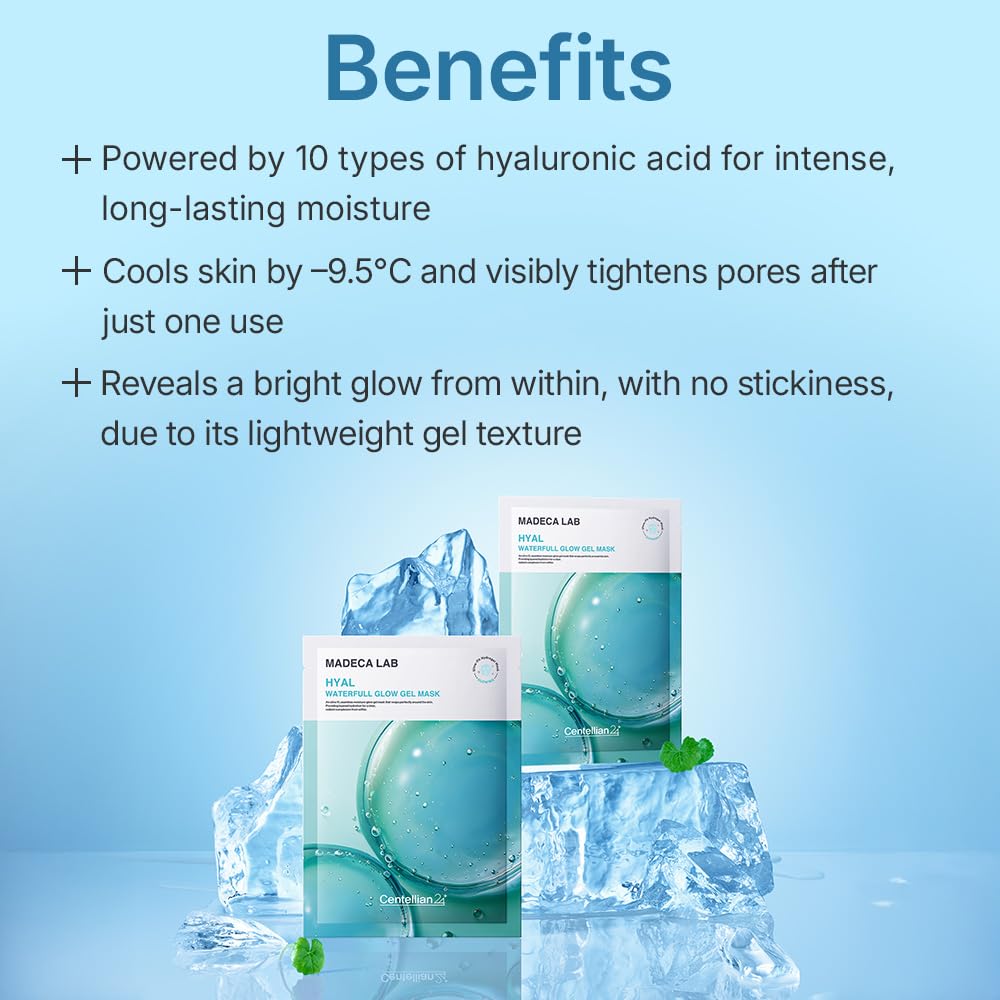 CENTELLIAN 24 Madeca Lab Hyal Waterfull Gel Mask – Deep Hydration with 10-Layer Hyaluronic Acid Complex, Cooling & Soothing, Ultra-Light No-Drip Gel Sheet