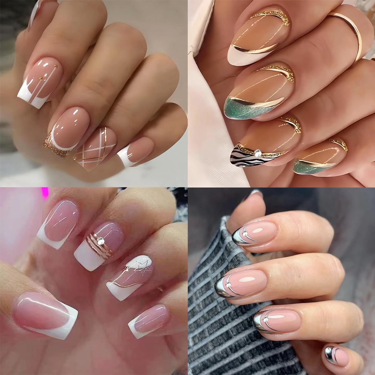 6Pcs French Tip Nail Stickers 5D Diamond Lines Nail Art Stickers Curved Stripe Crystal Rhinestones Design Nail Decals Pegatinas Uñas Simple French Nail Supplies Metal Polish Stickers for Women Girls