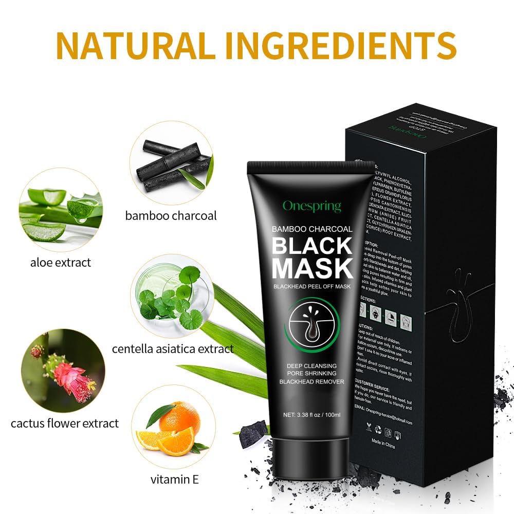Blackhead Remover Mask, Purifying Charcoal Face Mask for Deep Cleansing Blackheads, Dirt, Pores, Excess Oil, Peel Off Black Mask for Men and Women (3.38 fl. oz)