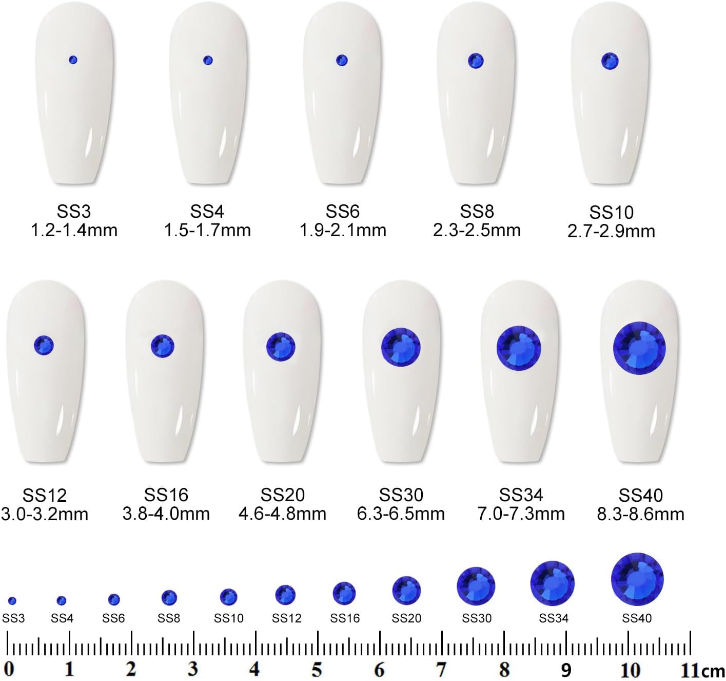 3000PCS SS8 Flatback Rhinestones | 12-Facet Diamond-Cut Glass Gems for Nail Art, Clothing, DIY Crafts |Glue-On Decoration Stones with Silver Backing(Sapphire)