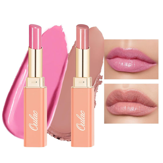 Oulac Moisturizing Shine Lipstick For Women Christmas Set 2PCS, 2 in 1 Tinted Lip Balm for Winter, Hydrated Juicy and Glossy Lip Color for Dry, Cracked and Chapped Lips, Vegan [07+14]