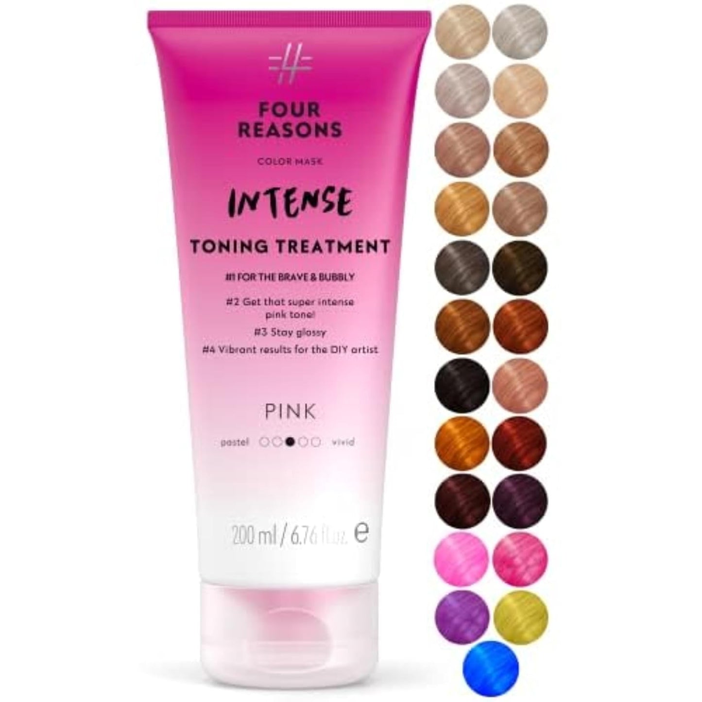 Four Reasons Color Mask INTENSE - Pink – (27 Colors) Intensive Toning Treatment - Color Depositing Conditioner – Semi Permanent Hair Dye for Lightened and Colored Hair– 100% Vegan, 6.76 fl oz