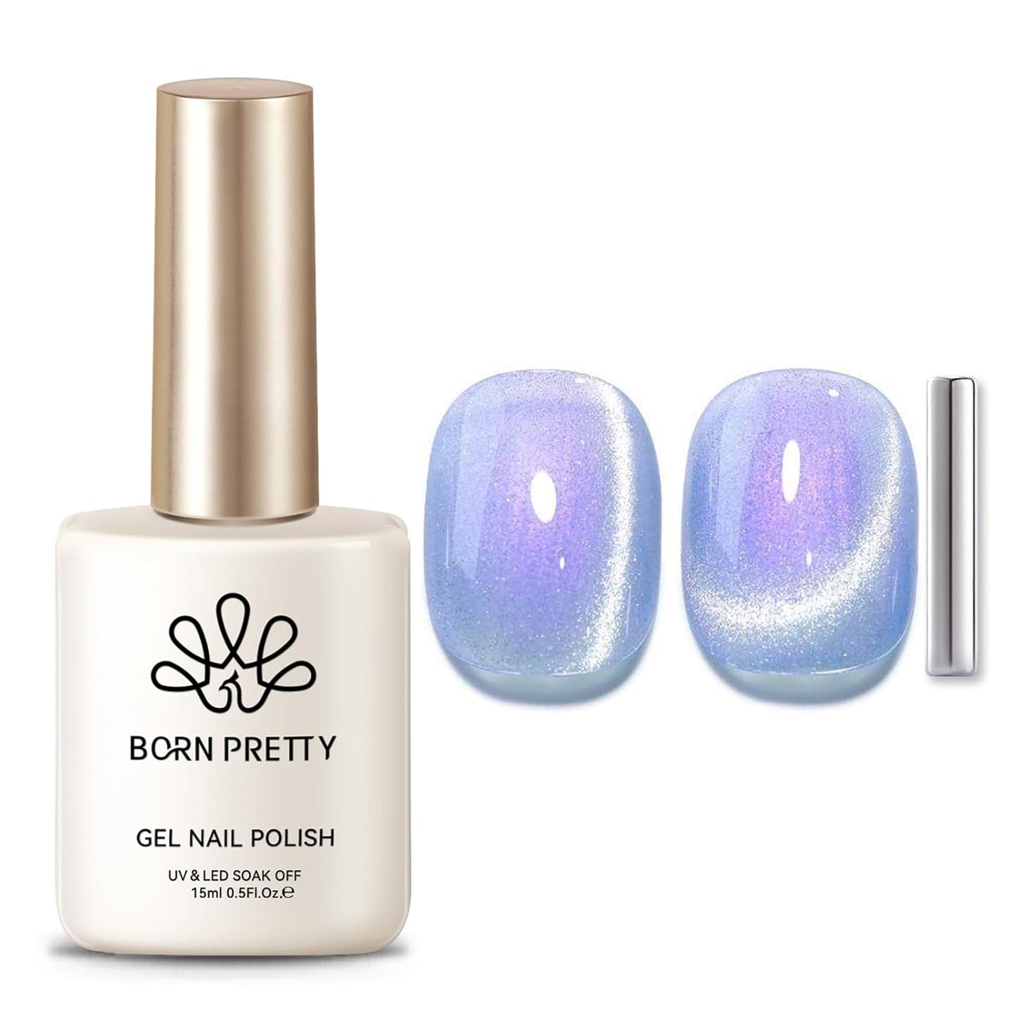 Born Pretty Cat Magnetic Eye Gel Nail Polish, Fairy Purple Glitter Cat Magnetic Gel Nail Polish for Nail Art Manicure Salon DIY at Home 15ML