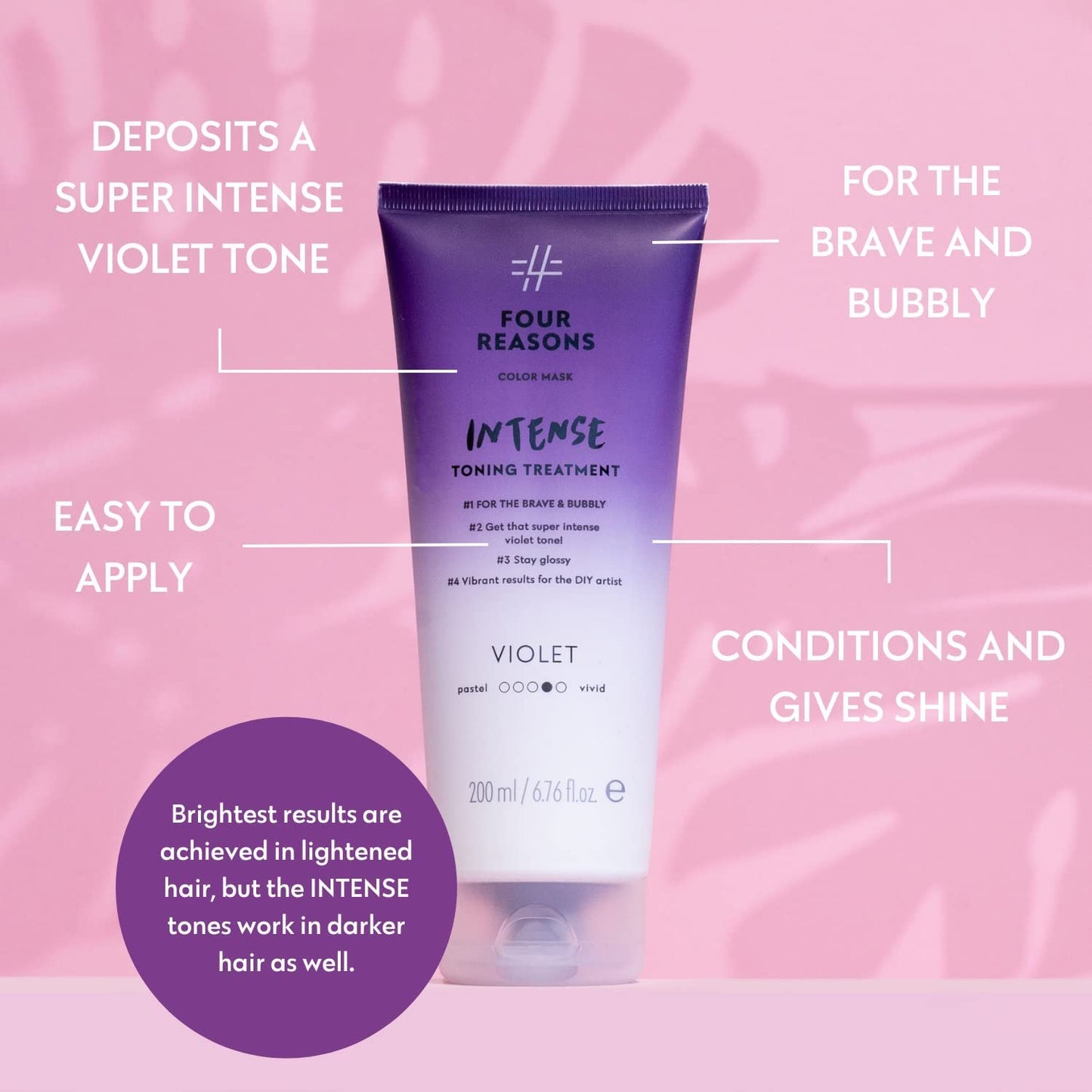 Four Reasons Color Mask INTENSE- Violet – (27 Colors) Intensive Toning Treatment - Color Depositing Conditioner – Semi Permanent Hair Dye for Lightened and Colored Hair– 100% Vegan, 6.76 fl oz