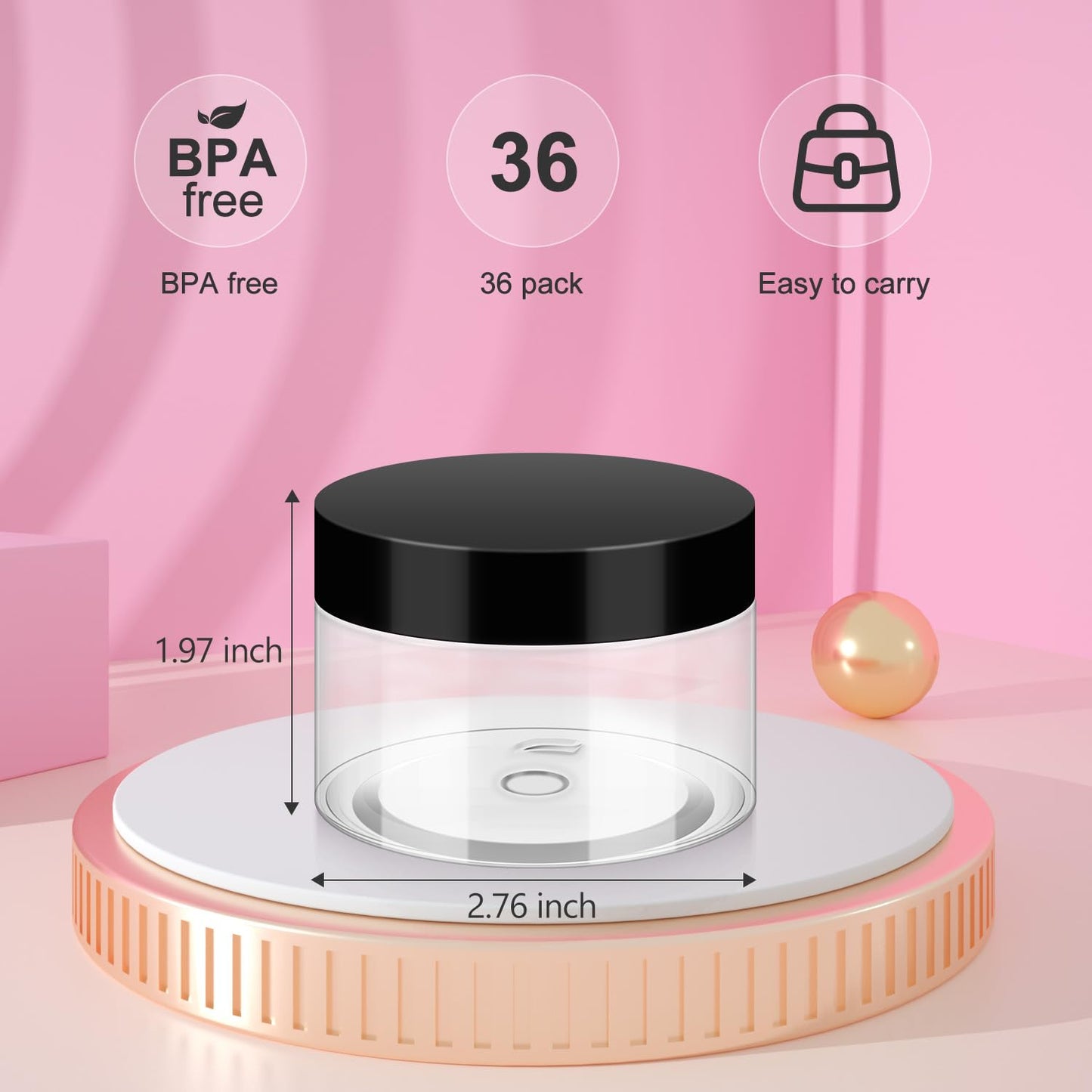 36 Pack 4 OZ Plastic Jars with Lids, BPA Free, Reusable, Refillable Transparent Cosmetic Containers for Bath Salts, Cosmetics, Powders, Beauty Product and Small Accessories