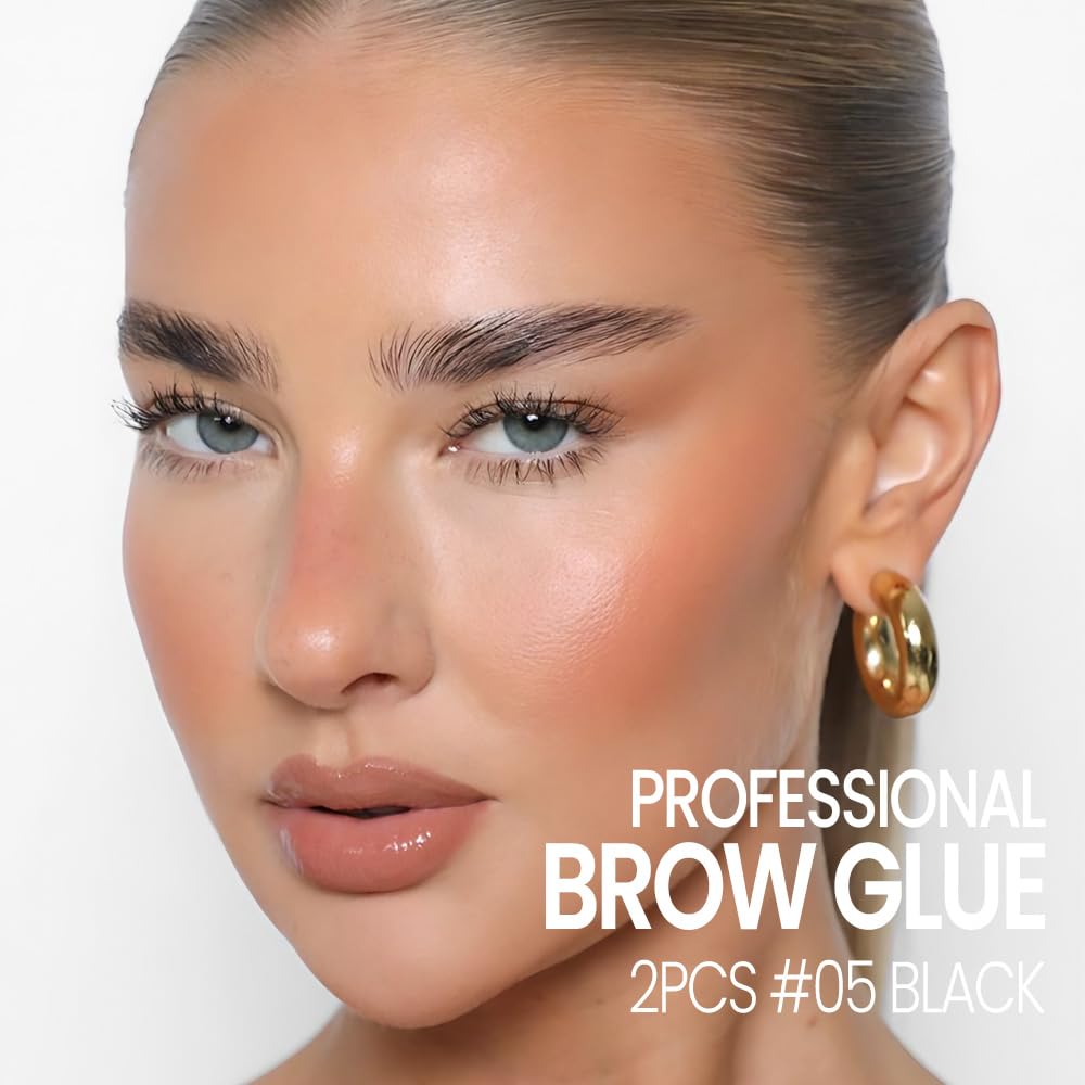 Kaely PROFESSIONAL MAKEUP Brow Glue, Tinted Eyebrow Gel, Eyebrow Mascara Waterproof, gel para cejas a prueba de agua, Eye Brow Fast Sculpt, Vegan & Cruelty-Free, 2Pcs-05 Black