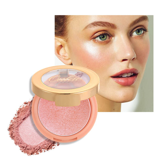 OULAC Pink Lumious Blush Makeup| 2 in 1 Powdery Blush & Highlighter| Shimmer Metallic Glow| Shape & Highlight Face| Cruelty-Free & Highlight Bling| F06 Pinky Ice