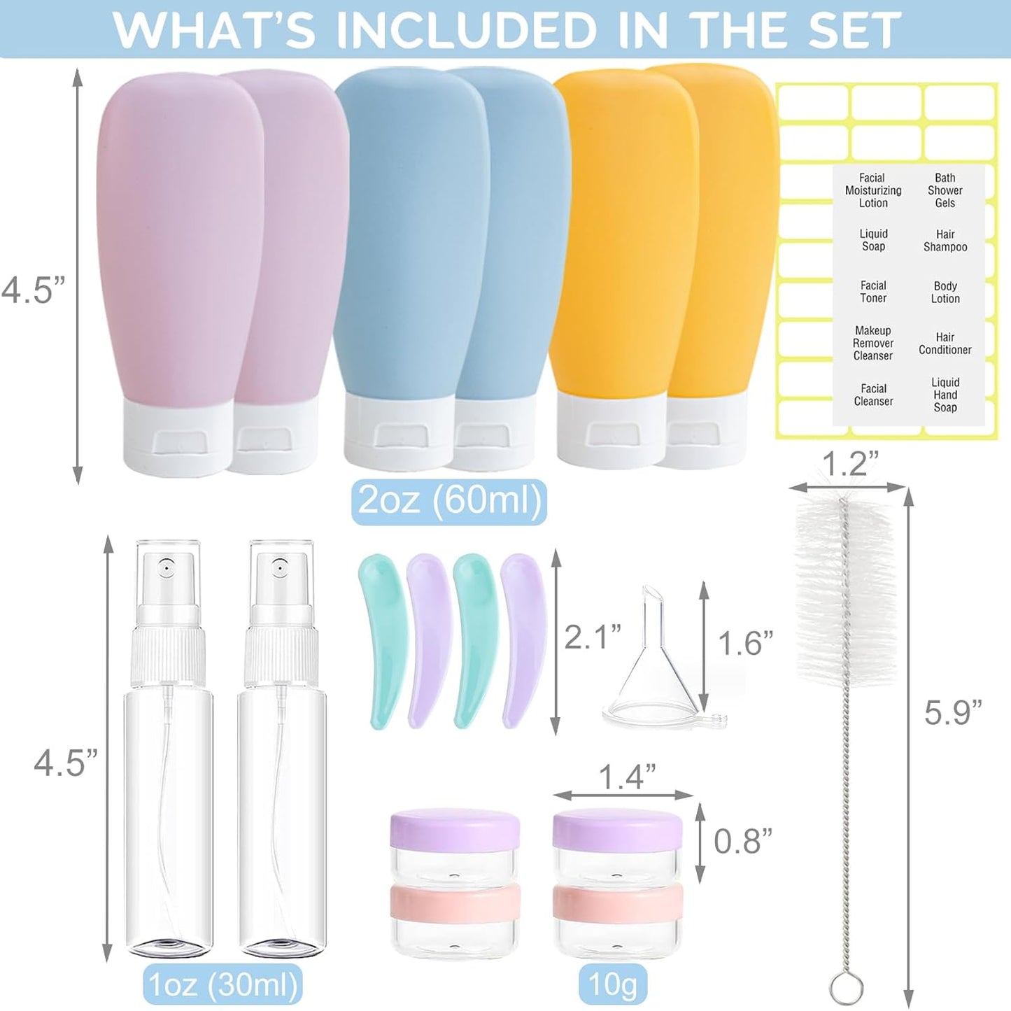 20 Pack Travel Bottles Set for Toiletries TSA Approved, Leak Proof Travel Size Containers Kit Portable Refillable Travel Accessories for Shampoo Conditioner Lotion Liquids (Multi-color)