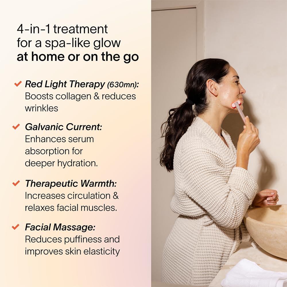 Solawave 4-in-1 Red Light Therapy Wand for Face & Neck | Beauty Device with Galvanic Current, Massager & Warmth | Anti-Aging, Wrinkle Reduction, Skin Tightening, Depuffing & Rejuvenation (Rose Gold)