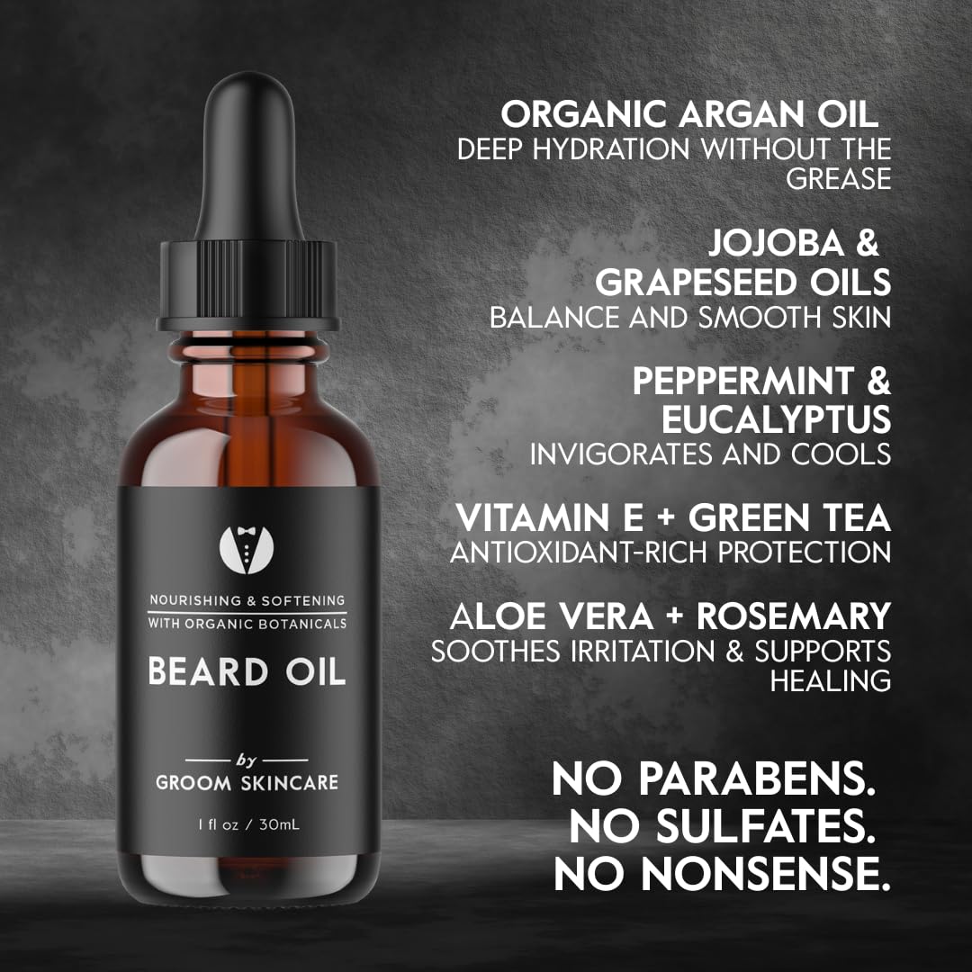 GROOM Forest Scented Beard Oil for Men | Woodsy Beard Conditioner & Moisturizer | Lightweight, Non-Greasy Formula | Softens Hair, Fights Flakes | 1 oz