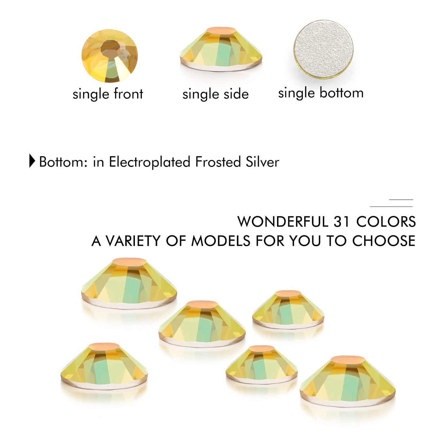 1440Pcs Metallic Sunshine Crystal Rhinestones,Glass Flatback Rhinestones Gemstones Mini for Nail Face Makeup Art Crafts Clothes Decoration -(SS8,2.4mm,Metallic Sunshine)