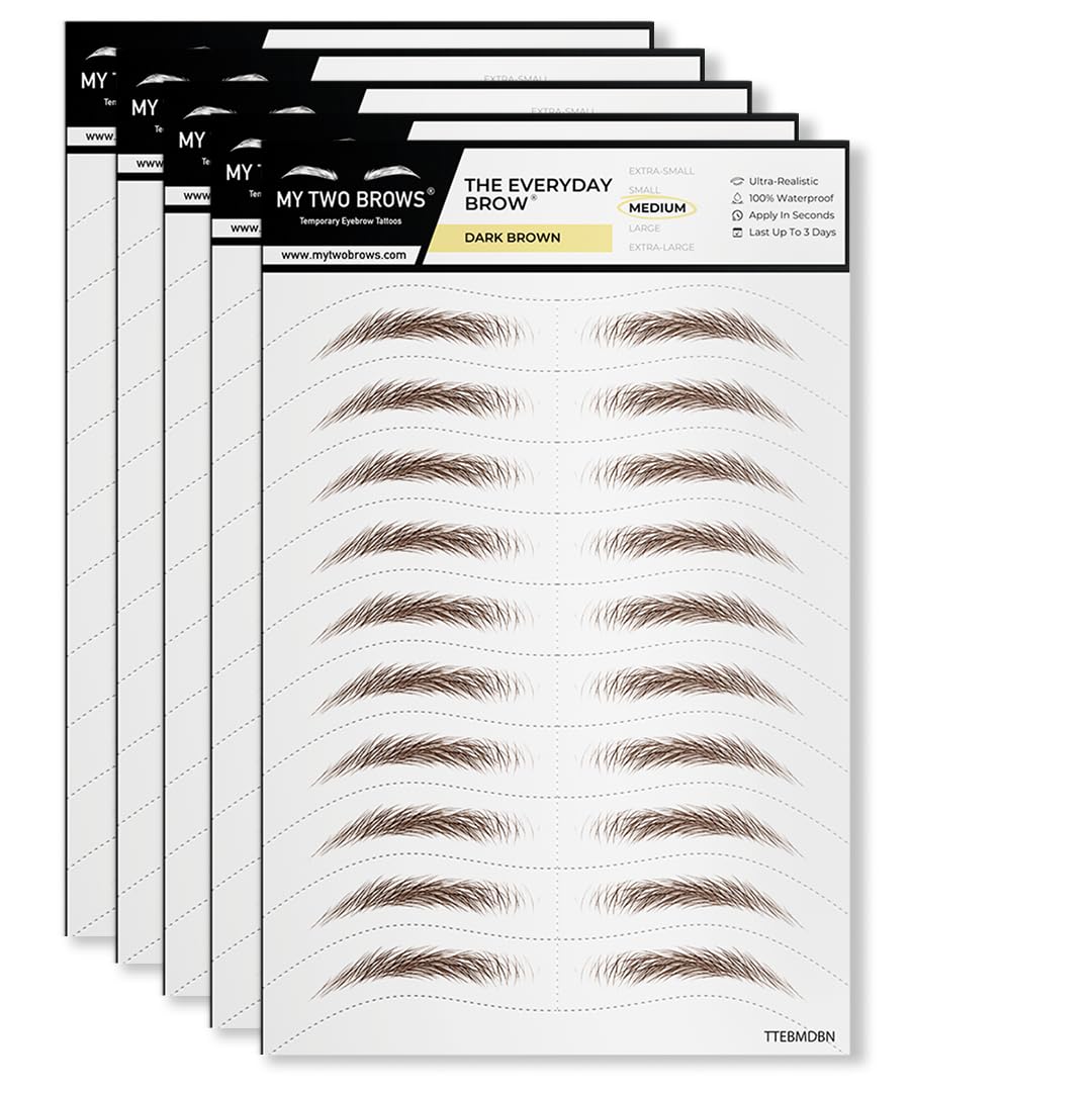 50 Pairs Dark Brown Temporary Eyebrow Tattoos, Waterproof and Smudge-Proof Dark Everyday Style Realistic Eyebrow Stickers for Men & Women, Easy to Apply, Won't Work on Existing Brows