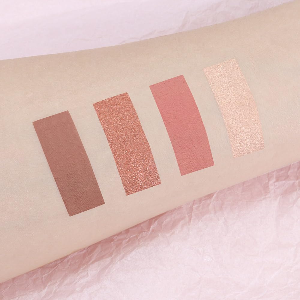 4 Colors Matte Shimmer Eyeshadow Makeup Palette,Rose Gold Nude Pink Natural Neutral Eye Shadow Palette,Long Lasting Waterproof Naturing-Looking Women Girls Eye Shadow