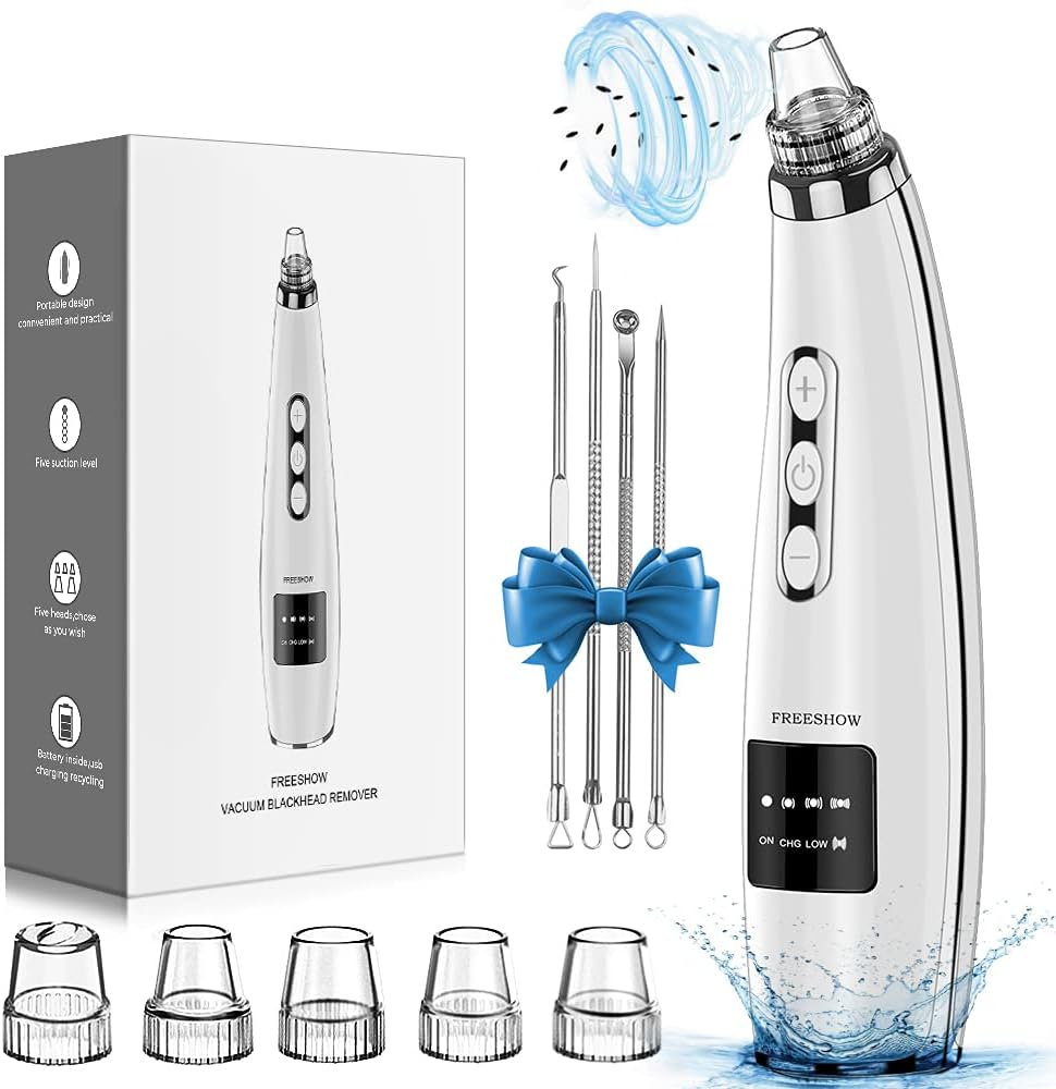 Blackhead Remover Pore Vacuum Upgraded Facial Pore Cleaner Electric Comedone Whitehead Extractor Tool-5 Suction Power,5 Probes,USB Rechargeable Blackhead Vacuum Kit for Women & Men