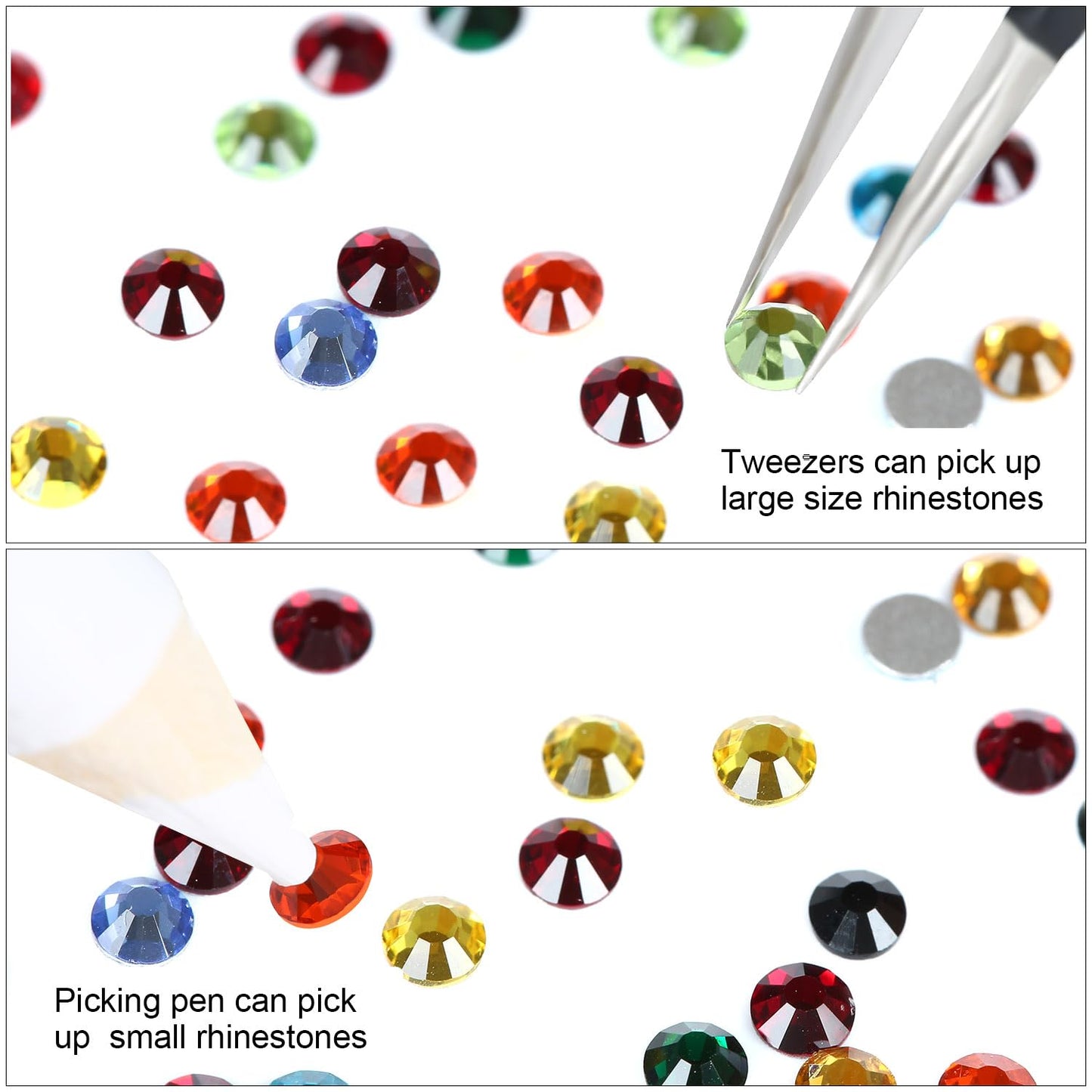 4240Pcs Flatback Multicolor Rhinestones Glass Crystal Gems for Nail Art Face Jewels Round with Tweezers and Picking Pen (SS6~SS20 Set)