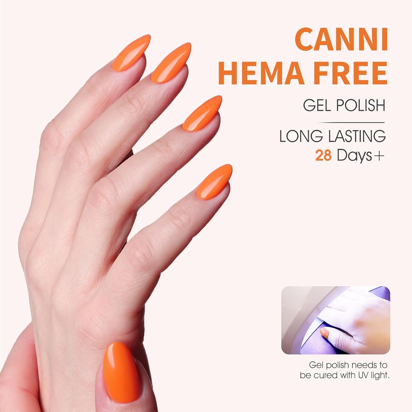 CANNI Orange Gel Nail Polish – 1pcs Bright & Light Orange UV/LED Soak Off Gel, High Gloss Color for DIY Manicure, French Nails & Salon Use