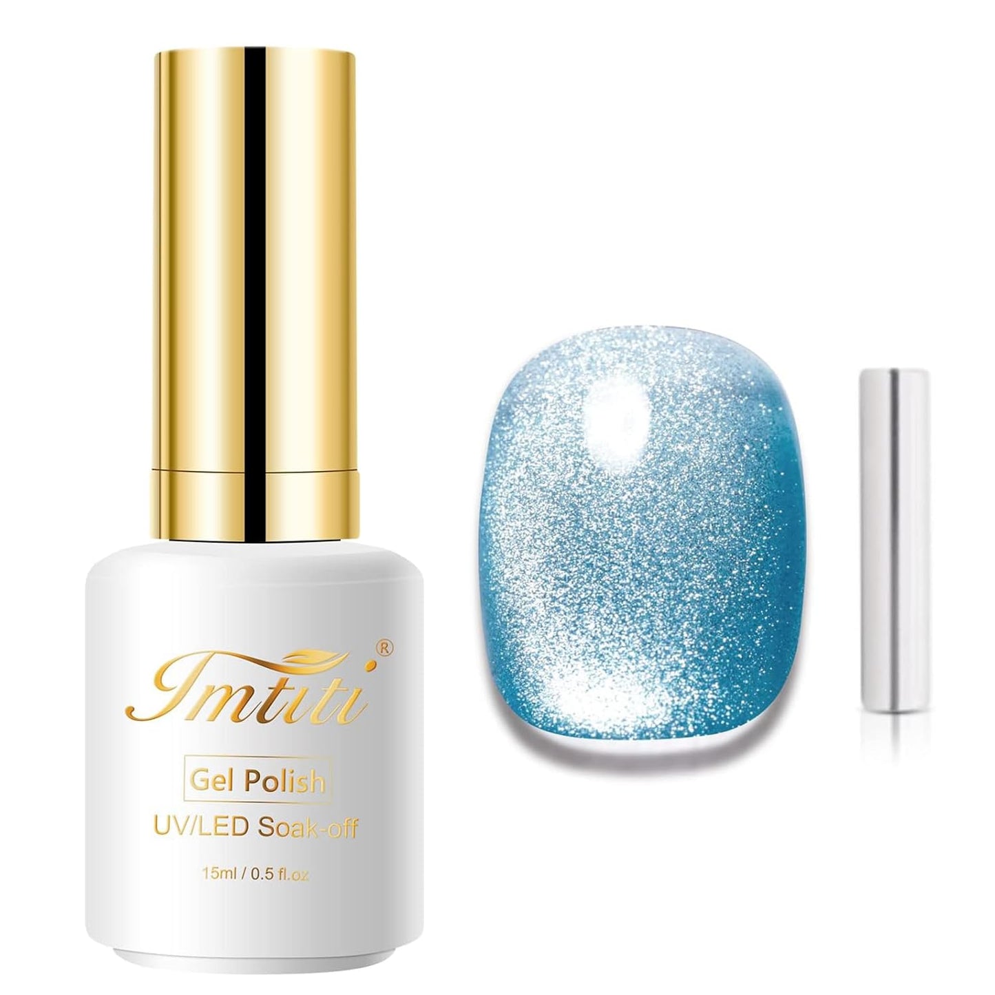 Imtiti Gloss Blue Cat Eye Gel Polish,0.5fl oz Holographic Glitter Magnetic Gel Polish with Magnetic Stick for Nail Salon DIY