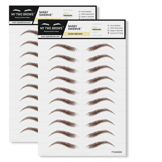 20 Pairs Dark Brown Temporary Eyebrow Tattoos, Waterproof and Smudge-Proof Medium Sassy Swerve Style Realistic Eyebrow Stickers for Women, Easy to Apply, Won't Work on Existing Brows