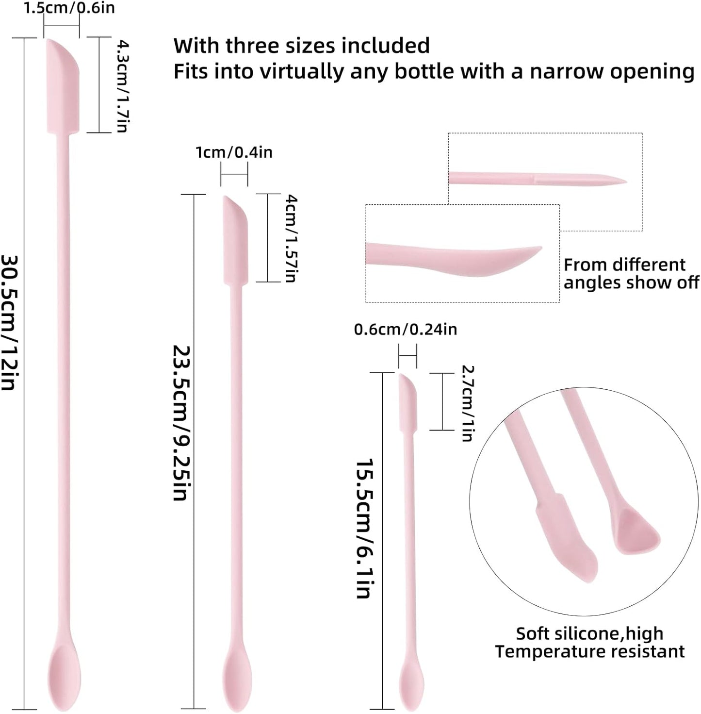 6 Pieces Multi Size Makeup Spatula, Beauty Spatula, Mini Small Silicone Spatula Set for Beauty and Kitchen, Tiny Scraper for Jar, Kitchen Bottles, Cosmetic (Pink)