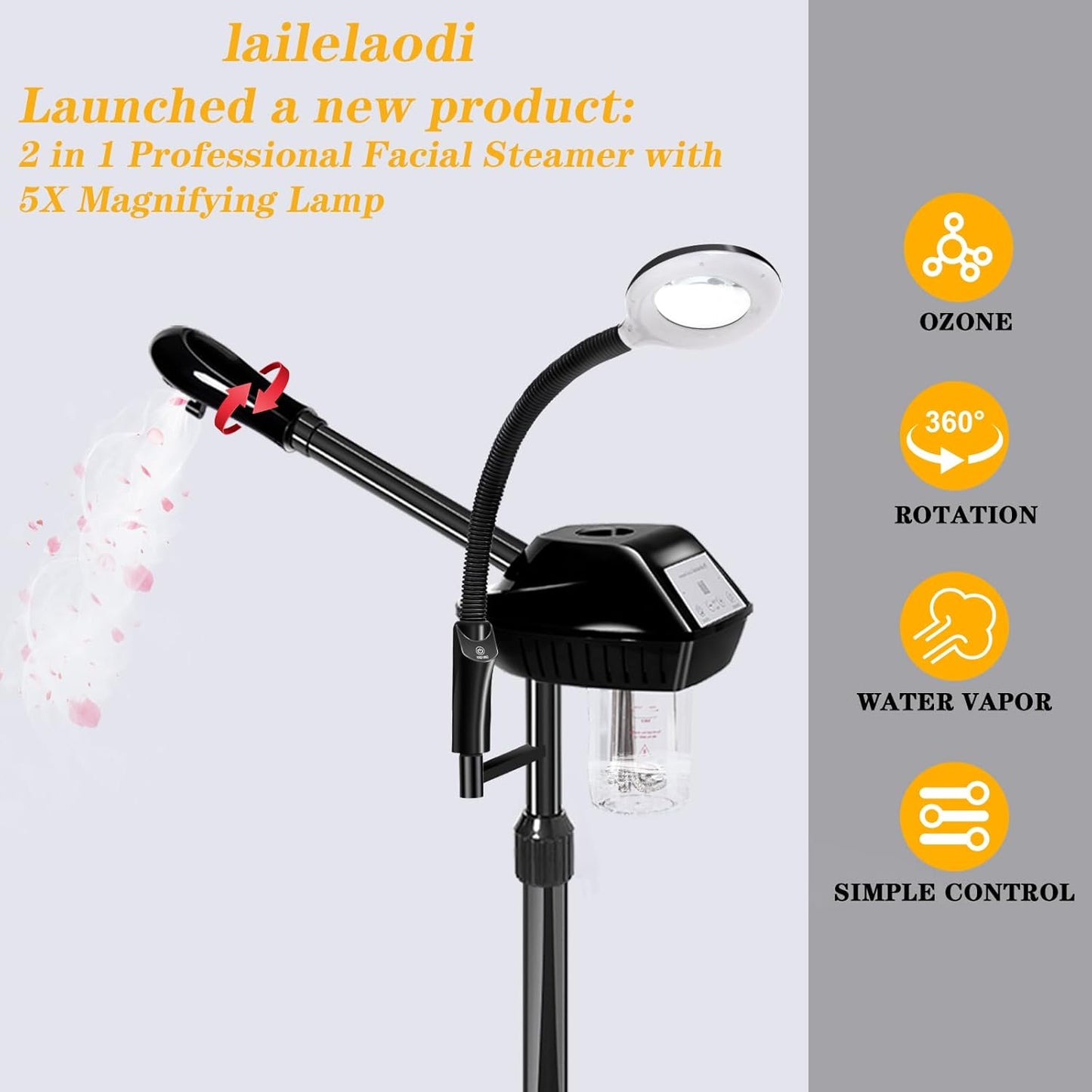 Professional Facial Steamer, 2 in 1 Ozone Facial Steamer with 5X Magnifying Lamp, face Steamer Professional, Suitable for Home Use or Beauty Spa Deep Cleansing and Hydration