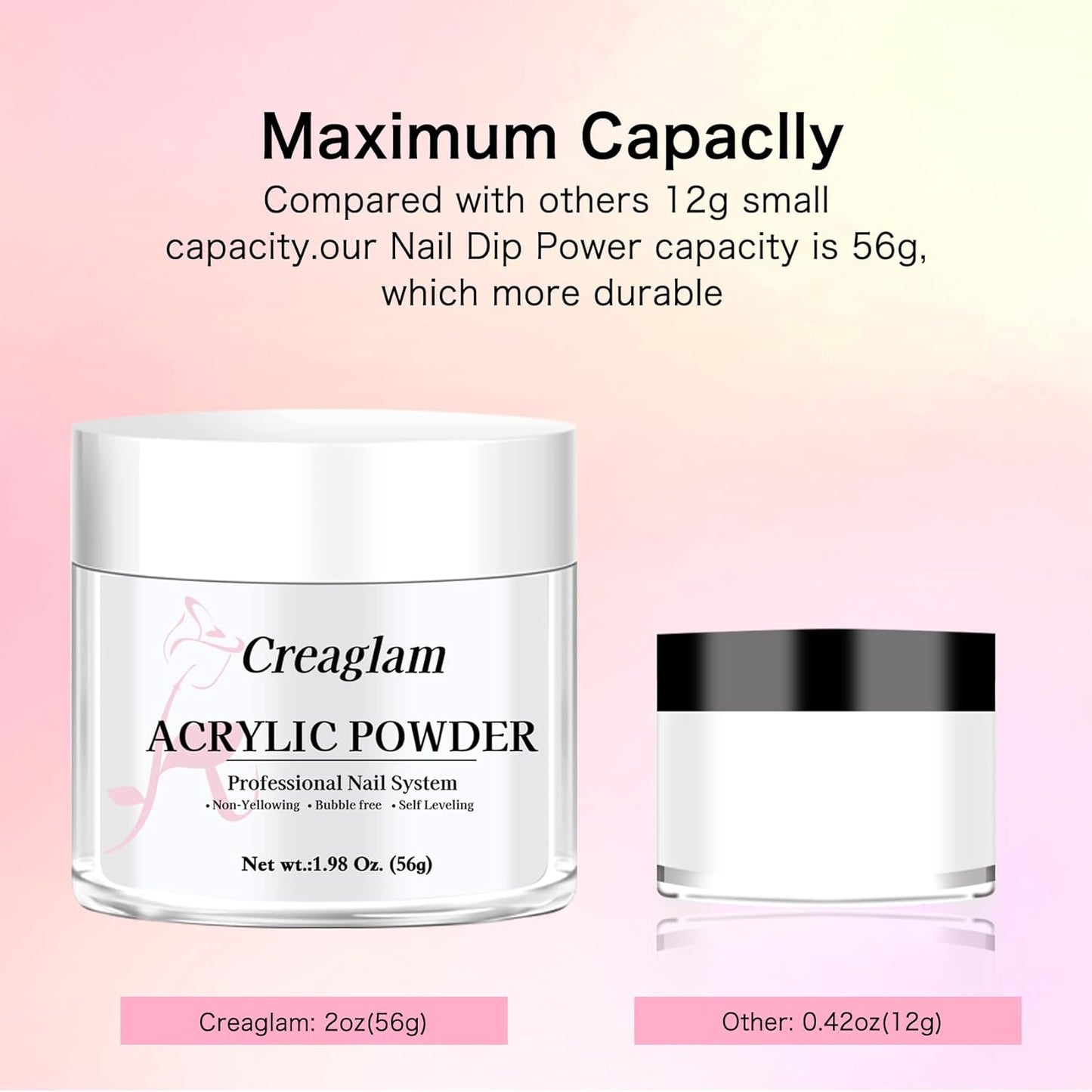 Acrylic Powder for Nail 56g: 2oz Lucent White Acrylic Powder Large Capacity Professional for 3D Art Carving French Extension - DIY Nail Carving Long-Lasting No Needed Lamp