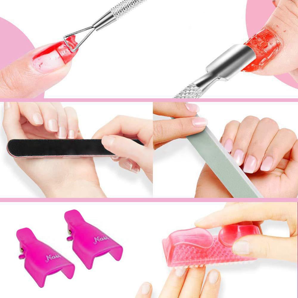 Acrylic Gel Nail Art Polish Remover Kit Soak off for Nails, Keepzi 10 Pcs Fingernail Clips to Remove Gel Polishing and Dip Powder for Press on Nails, 540Pcs Acetone Lint Free Remover Wipes - Hot Pink