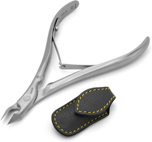 GERMANIKURE Tapered Professional Cuticle Trimmer - 3/4 Full Jaw Nipper - Ethically Made in Germany - FINOX Stainless Steel Sharp Cuticle Remover in Leather Case – Manicure Tool, r157, 7mm