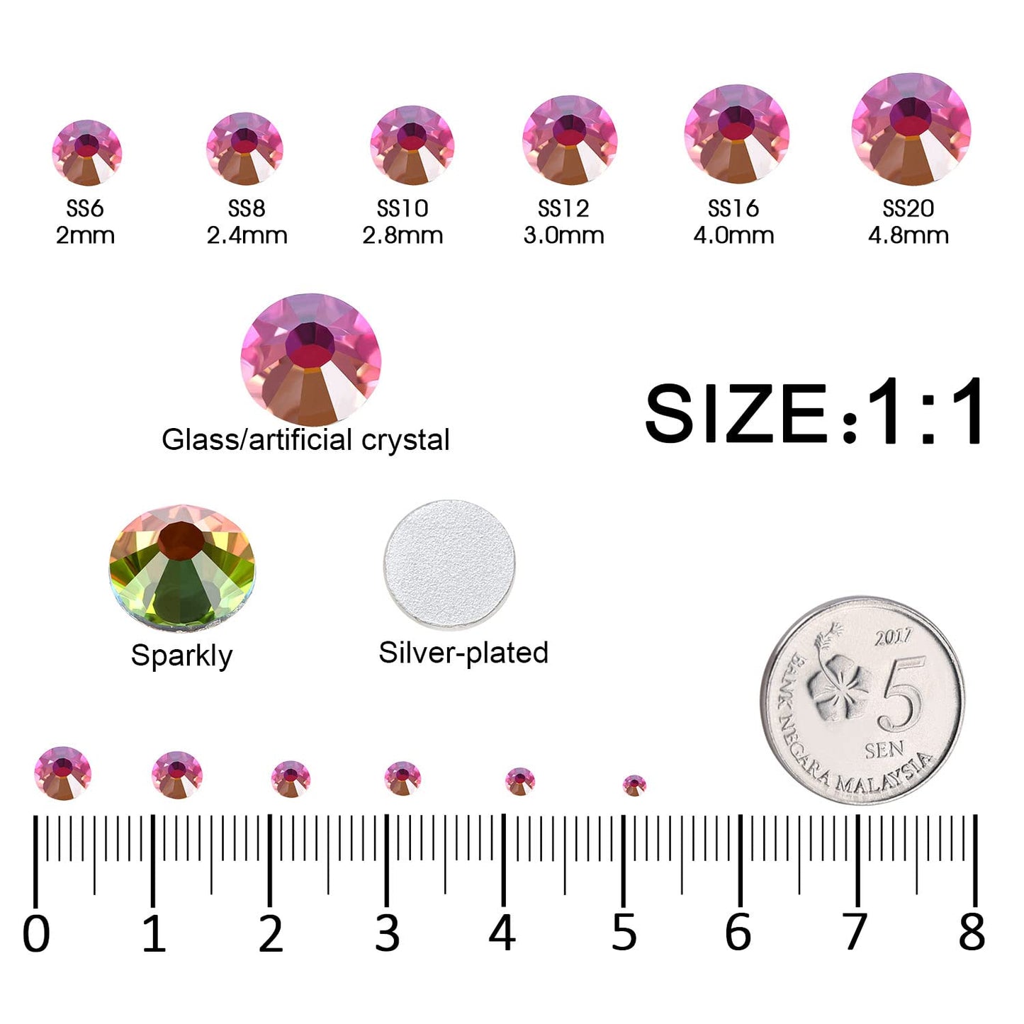 4240Pcs Flatback Rainbow Rhinestones Glass Crystal Gems for Nail Art Face Makeup Sparkly Round with Tweezers and Picking Pen (SS6~SS20 Set)