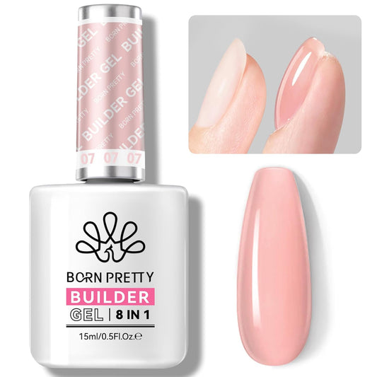 BORN PRETTY Builder Gel for Nails, 8-in-1 Milky Nude Natural Clear Builder Nail Gel for Nail Apex and Gel Extension Strengthener, Nail GLue Gel Hard Gel Base Rhinestone Nail Glue Gel in a Bottle 15ml