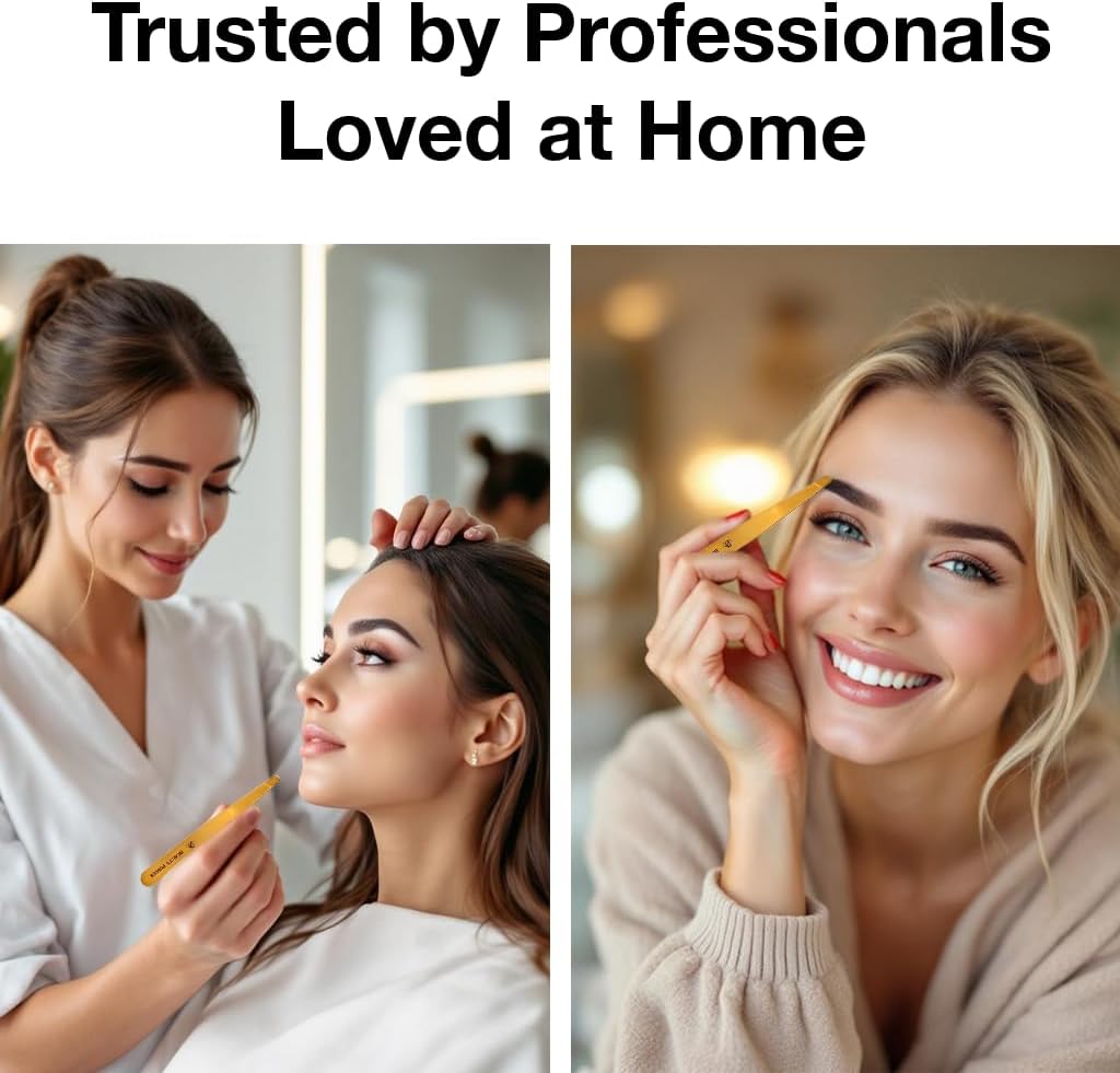 Slant Tip Precision Tweezers - Stainless Steel Eyebrow Tweezers for Women & Men - Precision Tweezers for Facial Hair, Ingrown Hair & Brow Shaping - Professional Beauty Tool (Matte Gold)