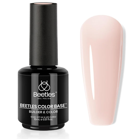 Beetles Color Base Gel Nail Polish, 1pcs 15ml Rubber Base Builder Neutral Nude Gel Base Coat Warm Jade Nail Polish, Base Coat Nail Strengthener Soak Off UV LED light Needed