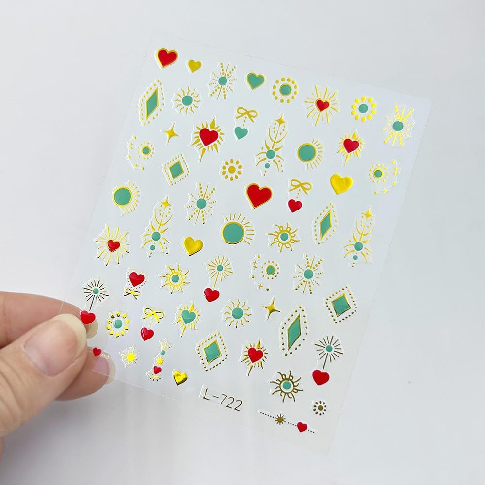 6 Sheets Boho Nail Stickers for Nail Art 5D Embossed Star Moon Nail Designs 3D Self-Adhesive Colorful Love Heart Nail Decals with Designs Butterfly Nails Supplies for Women Manicure DIY