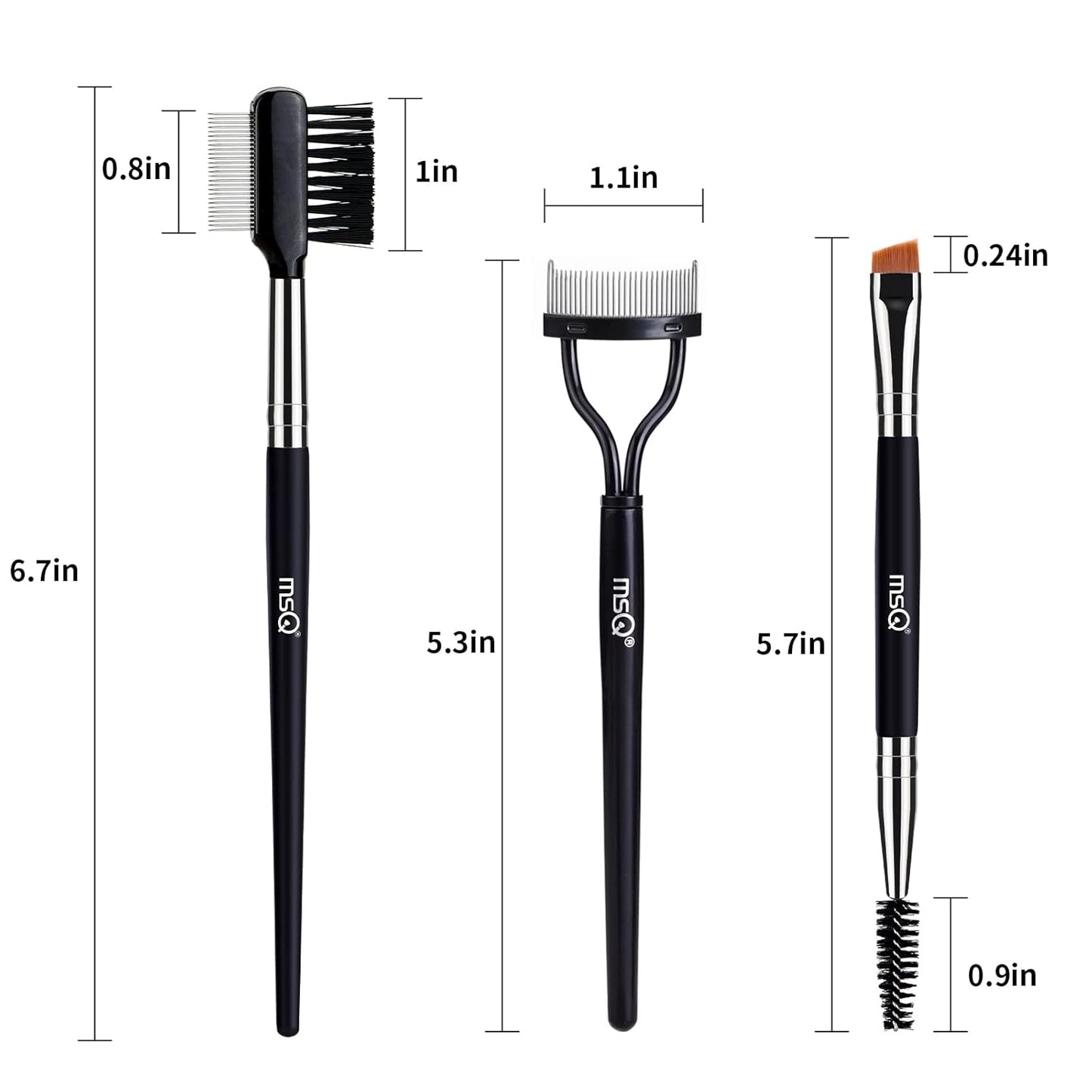MSQ Eyebrow Brush and Comb Eyelash Brush Eyelash Separator Eye Brow Comb & Spoolie Brush Professional Mascara Brushes Eyebrow Eyelash Grooming Brush Eye Makeup Tools Set (3 PCS)