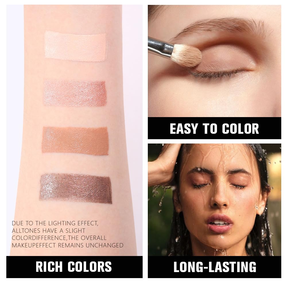 Cream Eyeshadow Quad, Nude Brown Matte Shimmer Eyeshadow Palette Makeup, Neutral Eye Shadow Palette for Older Women Pigmented Waterproof, sombras para ojos, 03