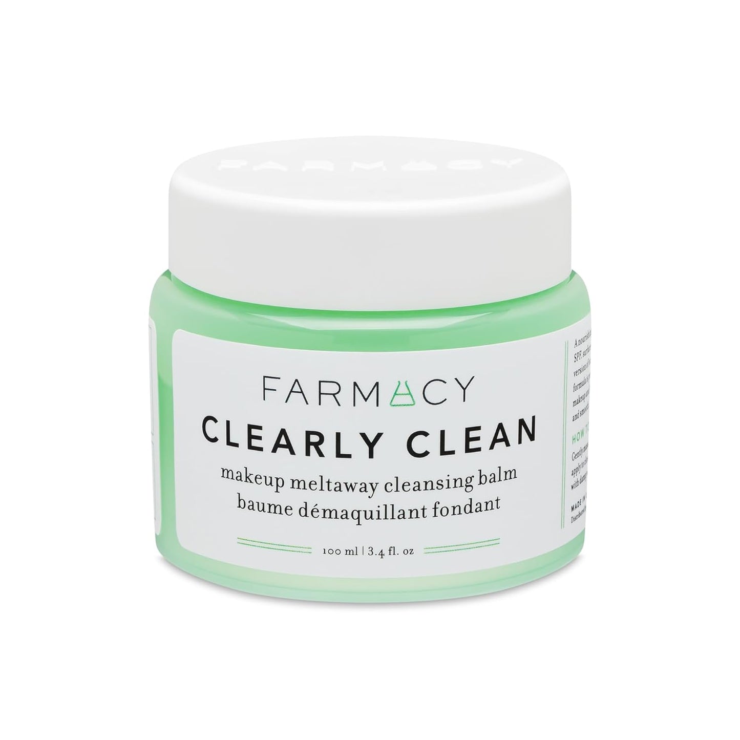 Farmacy Makeup Remover Cleansing Balm - Clearly Clean Sensitive Skin Makeup Remover + Oil Based Cleanser - Gentle Exfoliating Double Cleanser - Melts From Balm to Milky Lather - Fragrance Free (100ml)