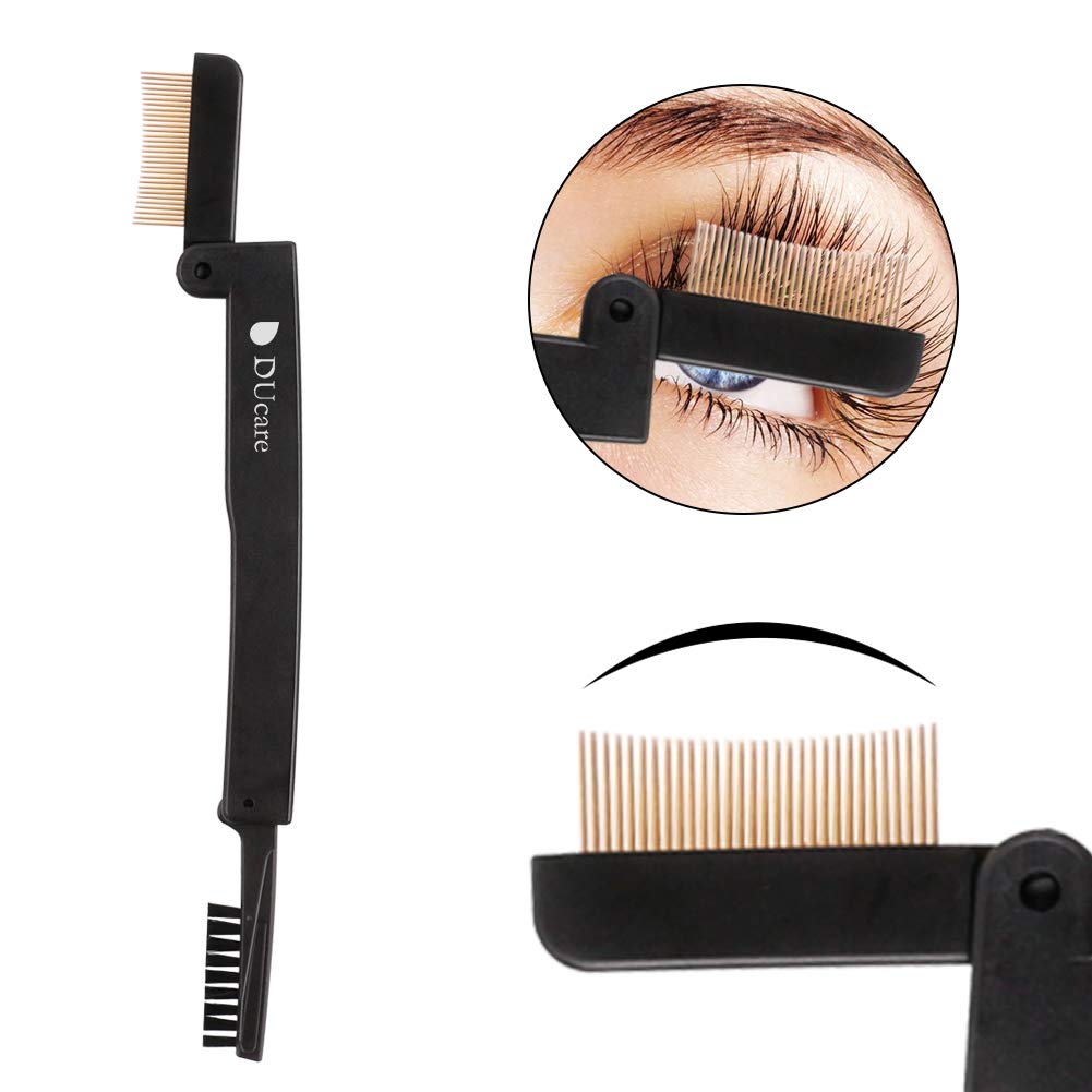 DUcare Eyelash Comb Separator Eyelashes Eyebrow Mascara Brush Applicator Eyelash Definer With Comb Cover Cosmetic Brushes Tool (Black)