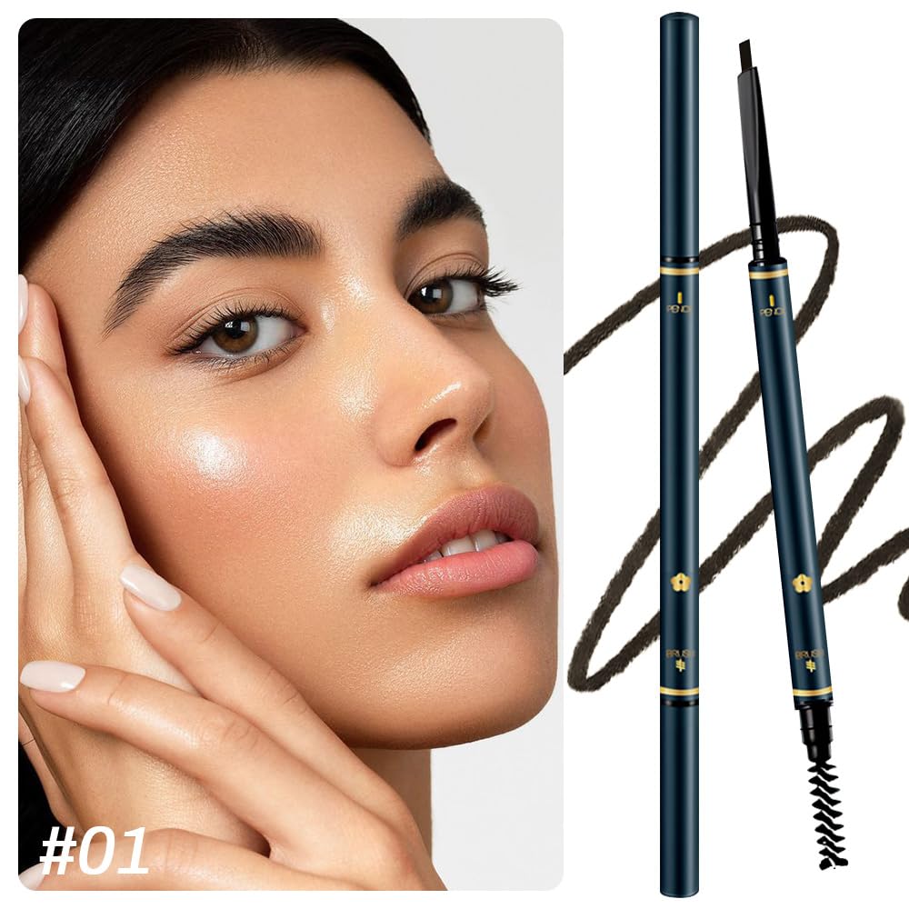 5 Pcs Waterproof Professional Makeup Micro Brow Pencil, Black Brow Kit with Eyebrow Brush, Ultra-Fine Mechanical Pencil, Eyebrow Pencils for Women, (C01#Black, 5Pcs)