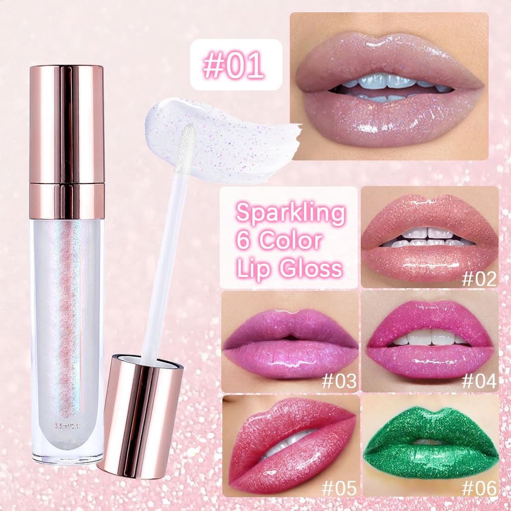 evpct 1Pcs Light Pink Pearlescent Chameleon Shimmer Glitter Lipstick Lip Gloss, Long Lasting Waterproof Glitter Metallic Sparkly Glossy Lip Gloss Tint Liquid Lipsticks Set Lip Stain Makeup for Women