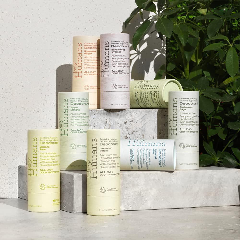 Hey Humans Deodorant, Aluminum Free Deodorant for Women and Men, Contains Naturally Derived Ingredients, All Day Odor Control, Refreshing Essential Oils, Earth Friendly Package, Banana Aloe