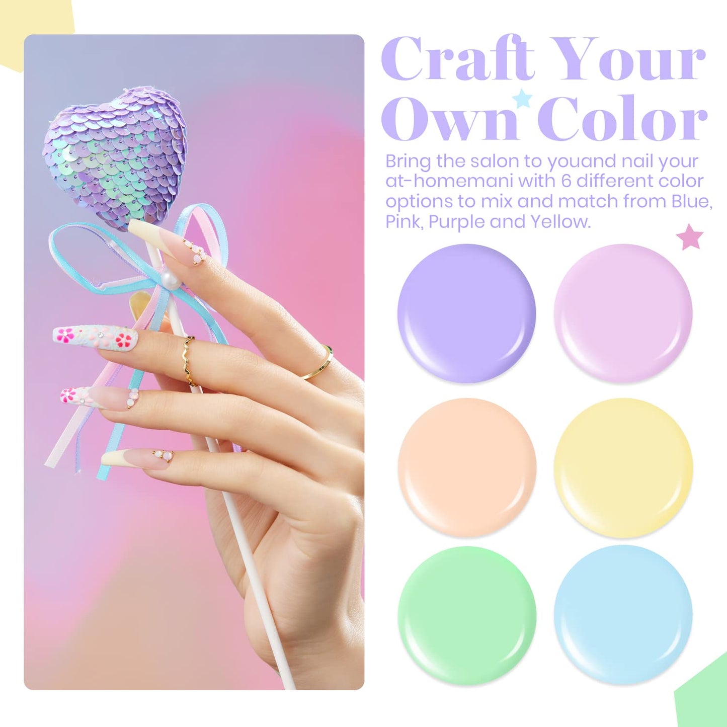 Beetles Pastel Gel Nail Polish, 6 Colors Macaron Gel Polish Light Pink Blue Green Yellow Purple Nails Soft All Season Soak Off Uv Gel Manicure Nail Art Design DIY Home Salon Gift for Girls Women