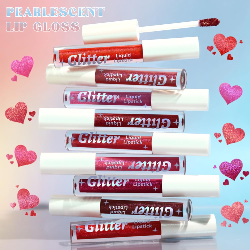 Red Metallic Lipstick for Women,Lightweight Glitter Sparkling Liquid Lipsticks,Shimmer Lip Gloss Stain Long Lasting Waterproof Smudge Proof Non-Drying 24 Hour Full Coverage Lip Makeup,Vegan