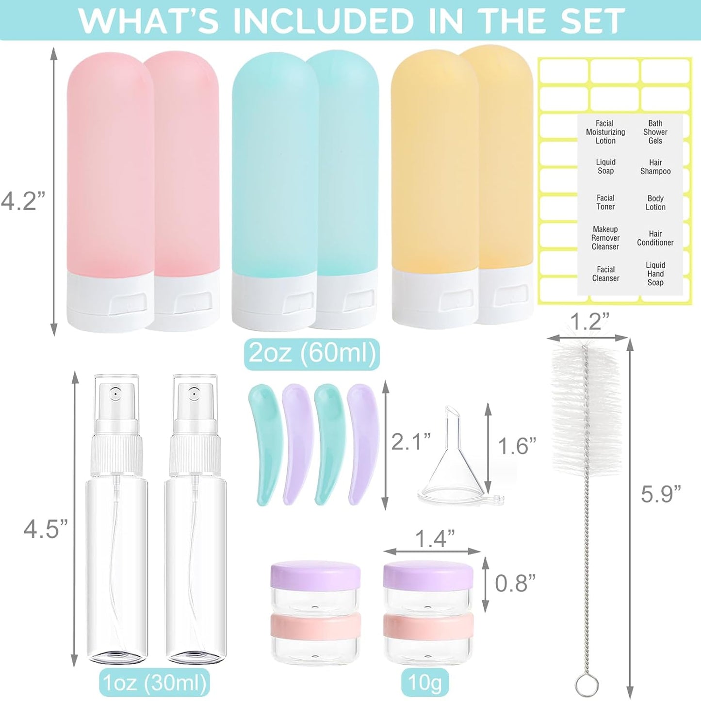 20 Pack Travel Bottles Set for Toiletries TSA Approved, Leak Proof Travel Size Containers Kit Portable Refillable Travel Accessories for Shampoo Conditioner Lotion Liquids