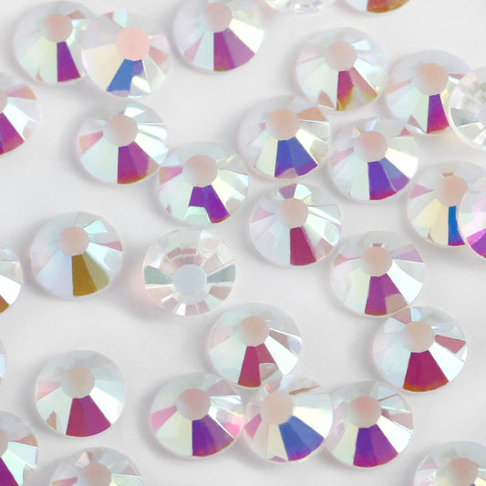 5000PCS SS6 Flatback Rhinestones | 12-Facet Diamond-Cut Glass Gems for Nail Art, Clothing, DIY Crafts |Glue-On Decoration Stones with Silver Backing(Transparent AB)