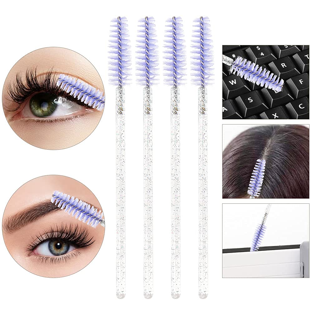 300PCS Disposable Mascara Wands Spoolie Brush Crystal Eyebrow Brushes Eyelash Extension Applicator Makeup Kits.myaokue-up (White-Light Purple)