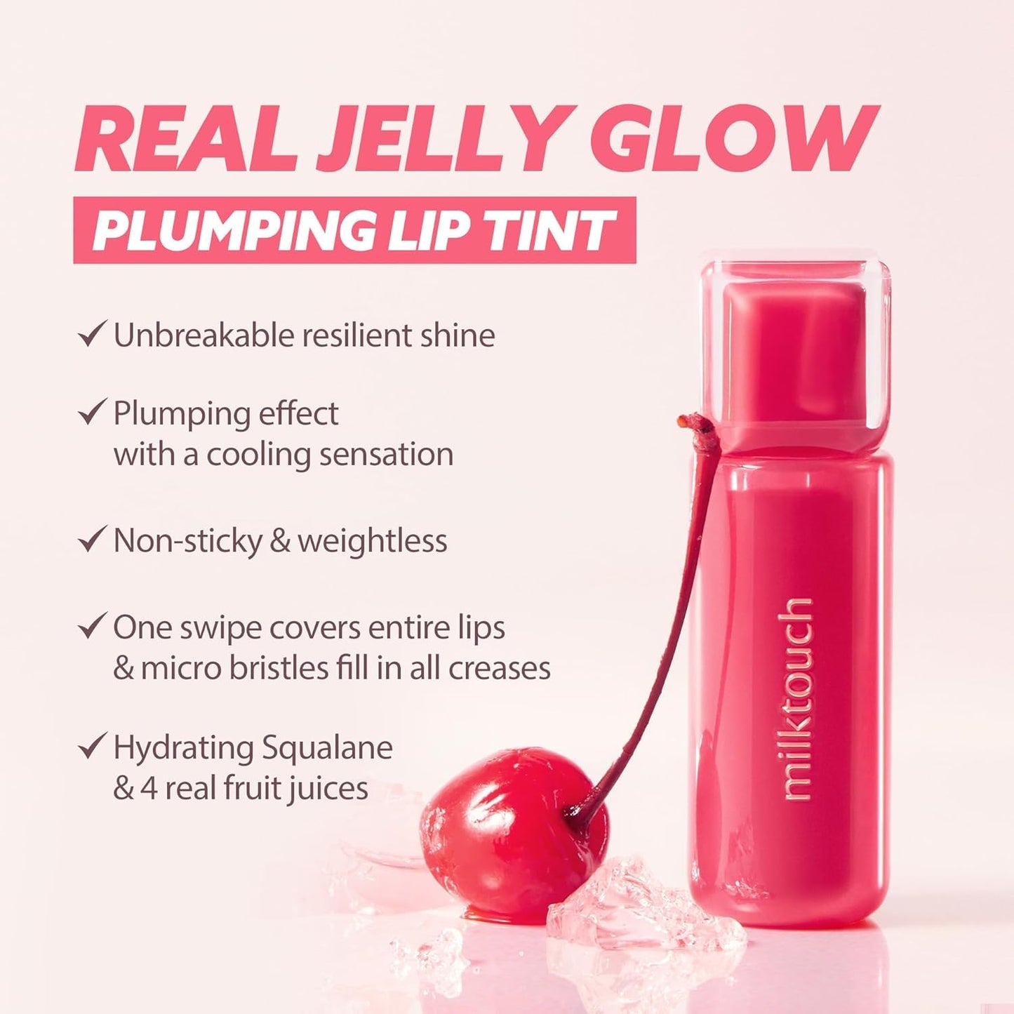 MILKTOUCH Jelly Fit Lip Tint (01 New Peach Bear) with Cooling Plumping Effect and Water-Based Non-Sticky Texture | Long Lasting Korean Beauty Lipstain Tinted Gloss Oil Brown K Makeup